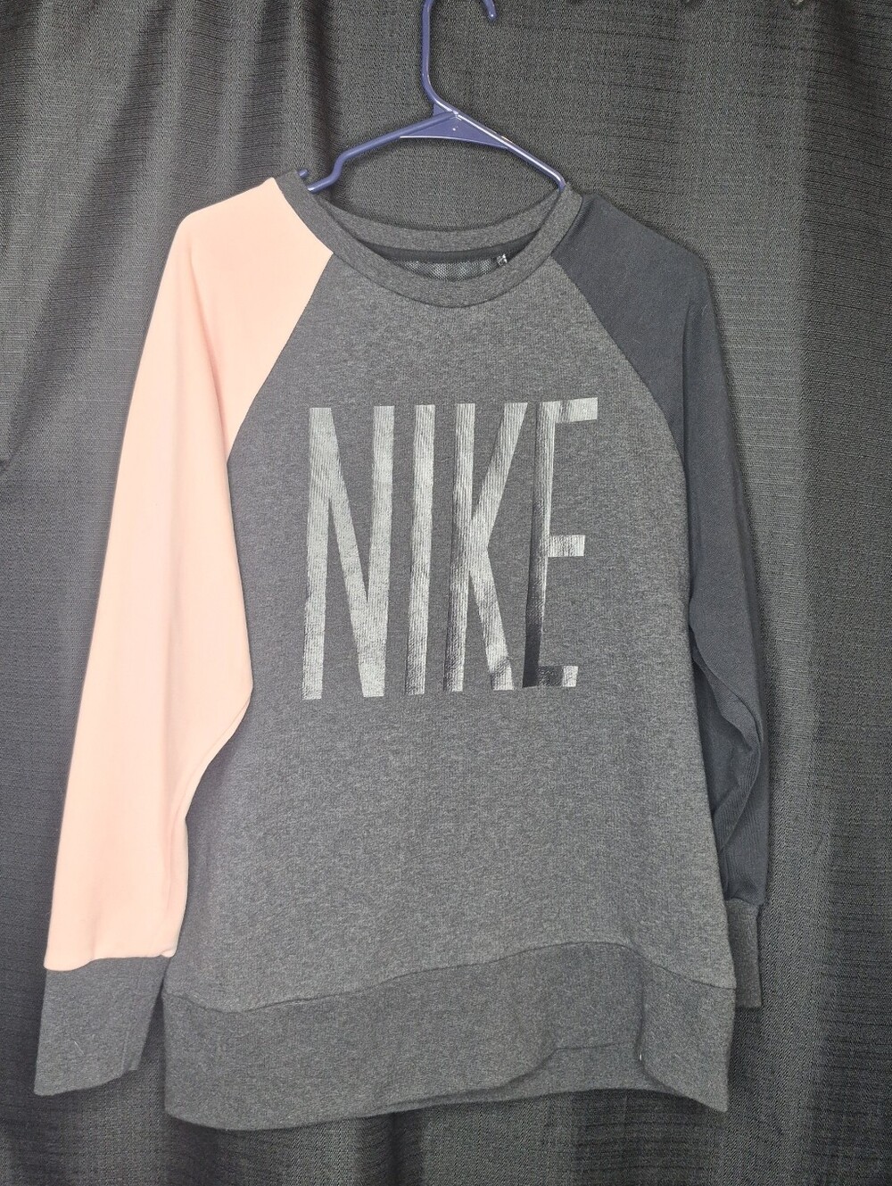 Nike Gray Pullover Sweatshirt with Pink Raglan Sleeve